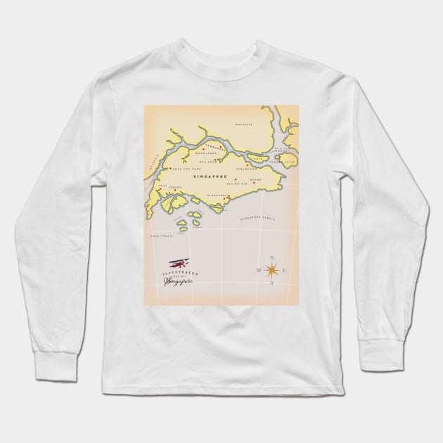 Illustrated map of Singapore Long Sleeve T-Shirt by nickemporium1